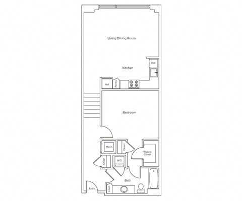 Floor plan for 1 bed, 1 bath, 784 sqft
